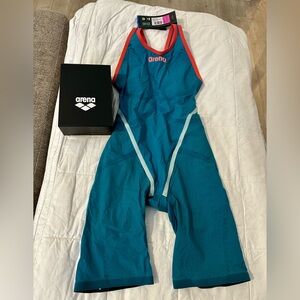 Arena Teal and Red/Orange Women's Swim One Piece Tech Suit